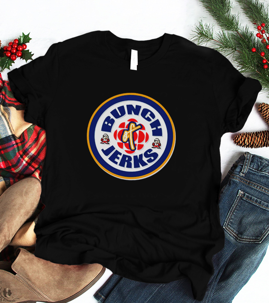 Bunch Of Jerks CBC Logo Parody With Stylized Text And Cartoon Figures T-Shirt