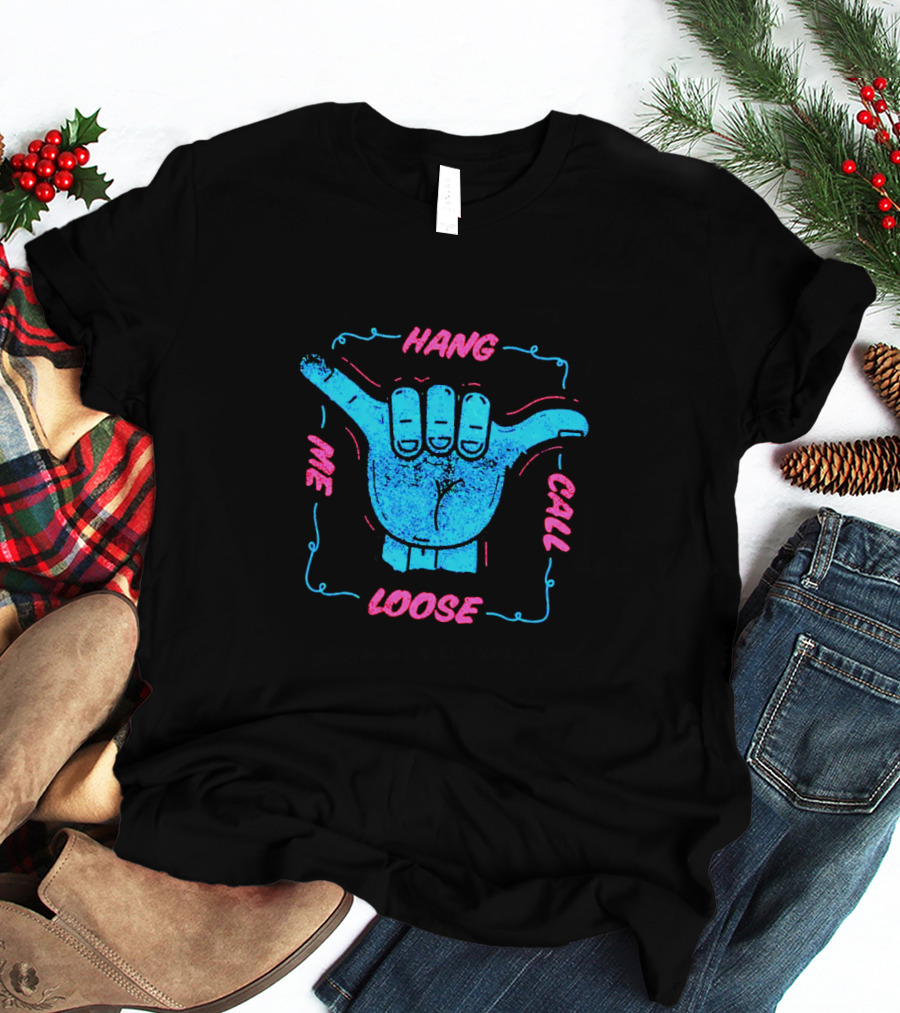 Hang Loose Call Me Neon Graphic Hand Gesture T-Shirt