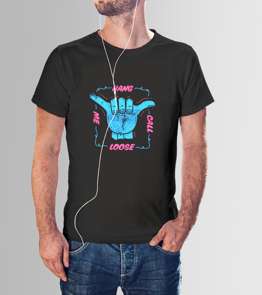 Hang Loose Call Me Neon Graphic Hand Gesture T-Shirt
