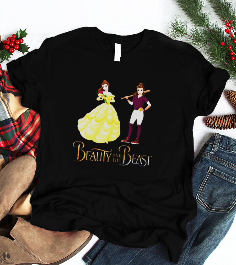 Beauty And The Beast Duality With Belle In Gown And Softball Uniform T-Shirt