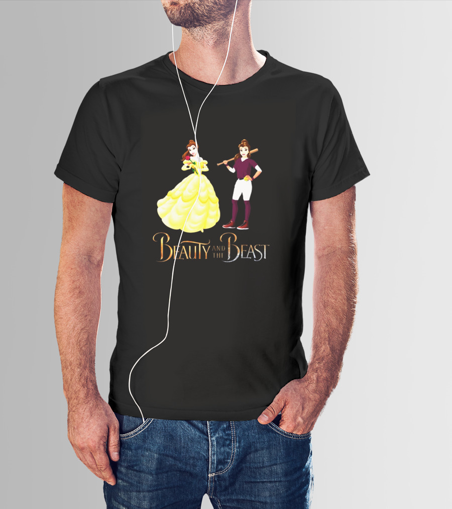 Beauty And The Beast Duality With Belle In Gown And Softball Uniform T-Shirt