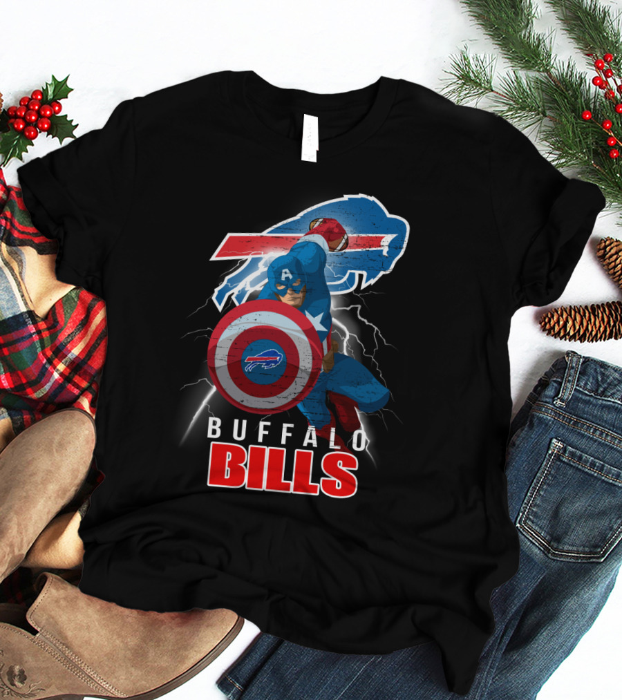 Captain America Buffalo Bills Nfl Superhero Collaboration T-Shirt
