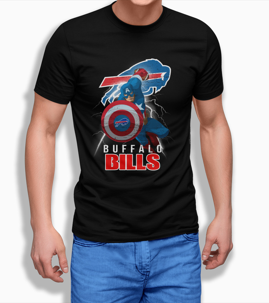 Captain America Buffalo Bills Nfl Superhero Collaboration T-Shirt