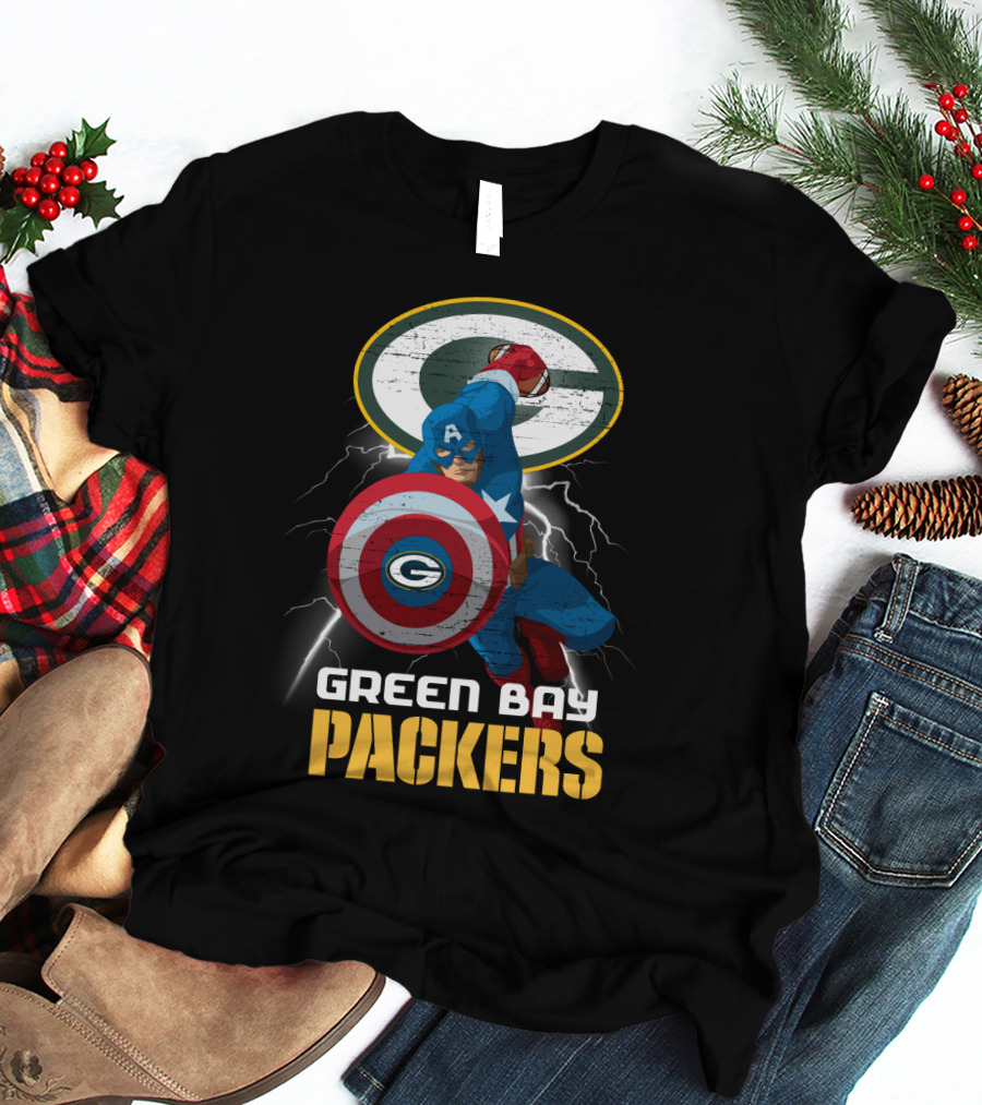 Green Bay Packers Captain America Shield Nfl Crossover T-Shirt