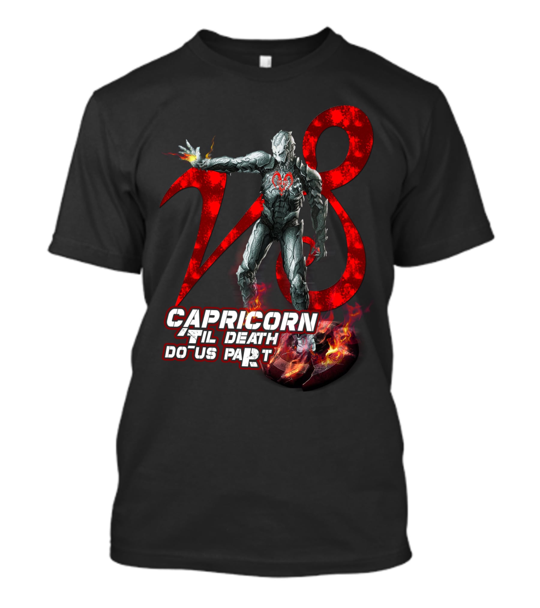 Capricorn Til Death Do Us Part With Iron Man Armor And Red Number Eight T-Shirt