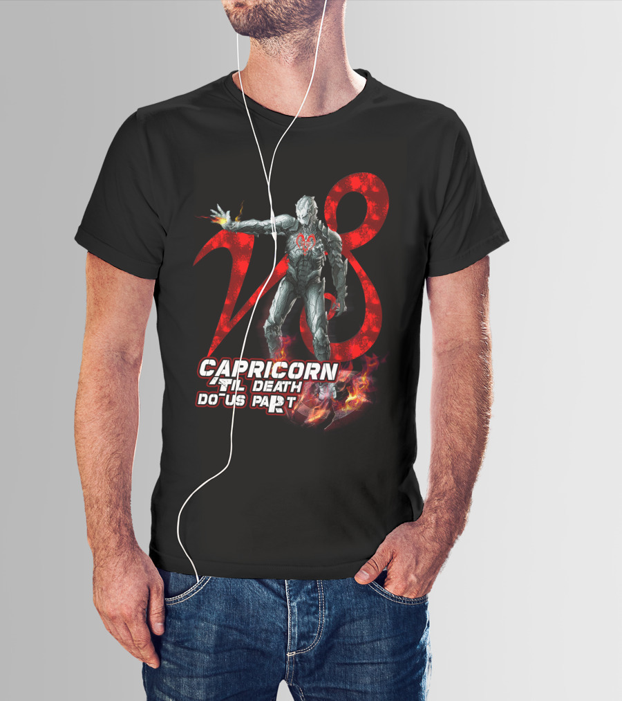 Capricorn Til Death Do Us Part With Iron Man Armor And Red Number Eight T-Shirt