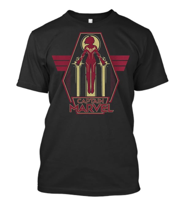 Captain Marvel Flight Silhouette Emblem With Red And Gold T-Shirt