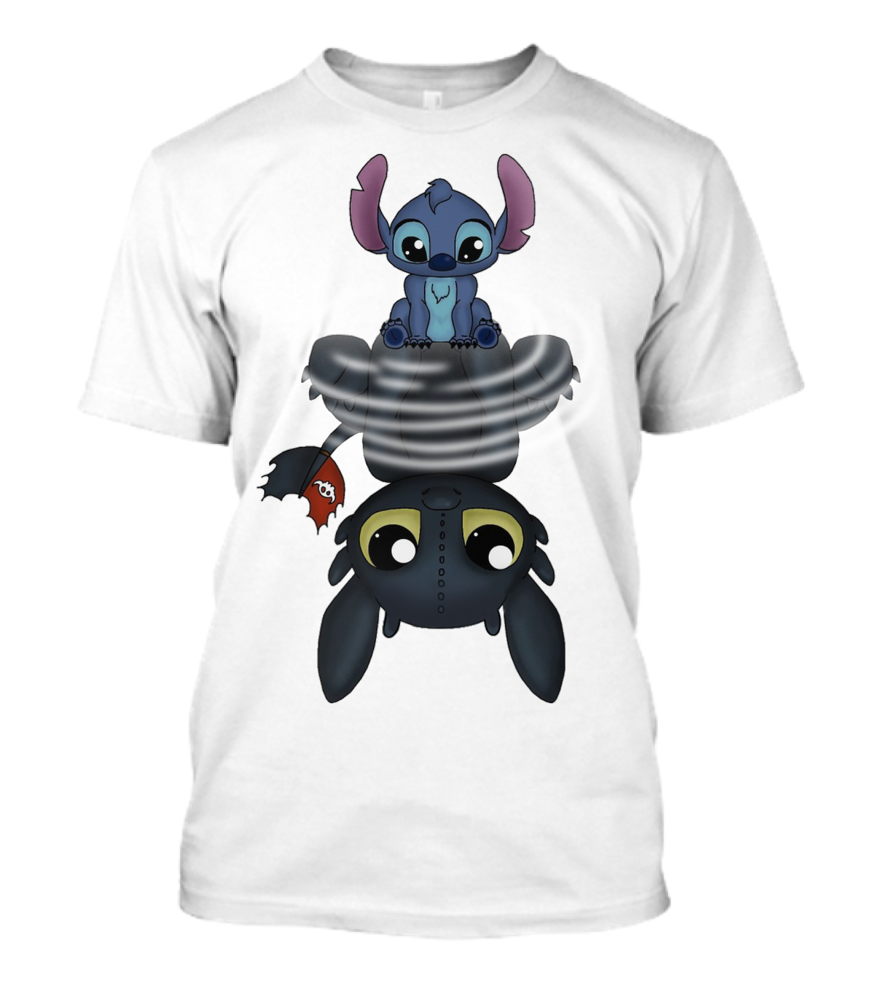 Stitch Sitting On Toothless Animation Crossover T-Shirt