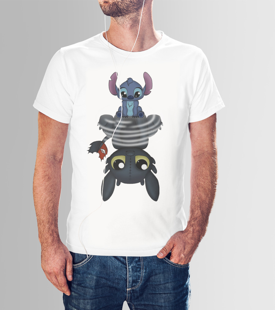 Stitch Sitting On Toothless Animation Crossover T-Shirt