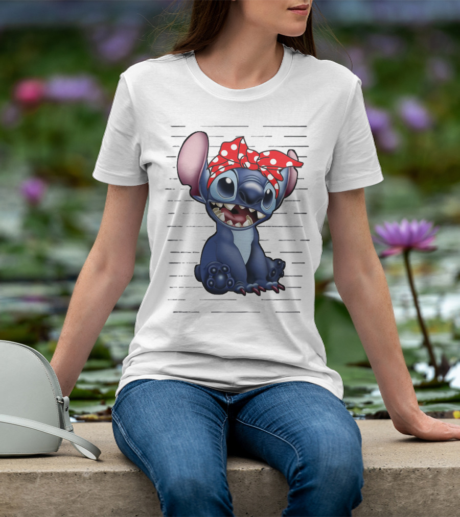Stitch Disney Character With Red Polka Dot Headband T-Shirt