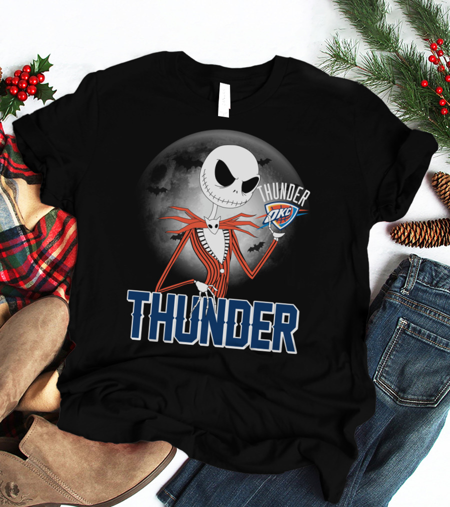 Jack Thunder Halloween Oklahoma City Okc Fan Moon Bats T-Shirt