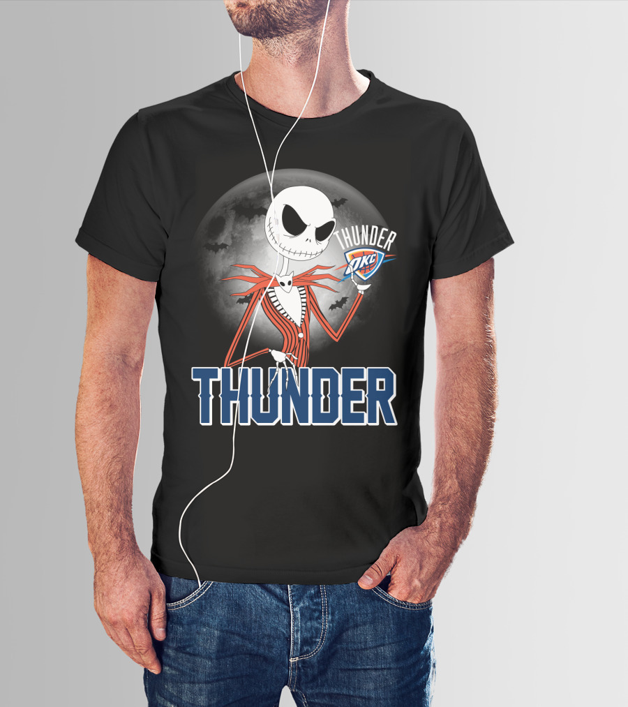 Jack Thunder Halloween Oklahoma City Okc Fan Moon Bats T-Shirt