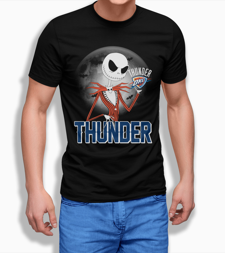 Jack Thunder Halloween Oklahoma City Okc Fan Moon Bats T-Shirt