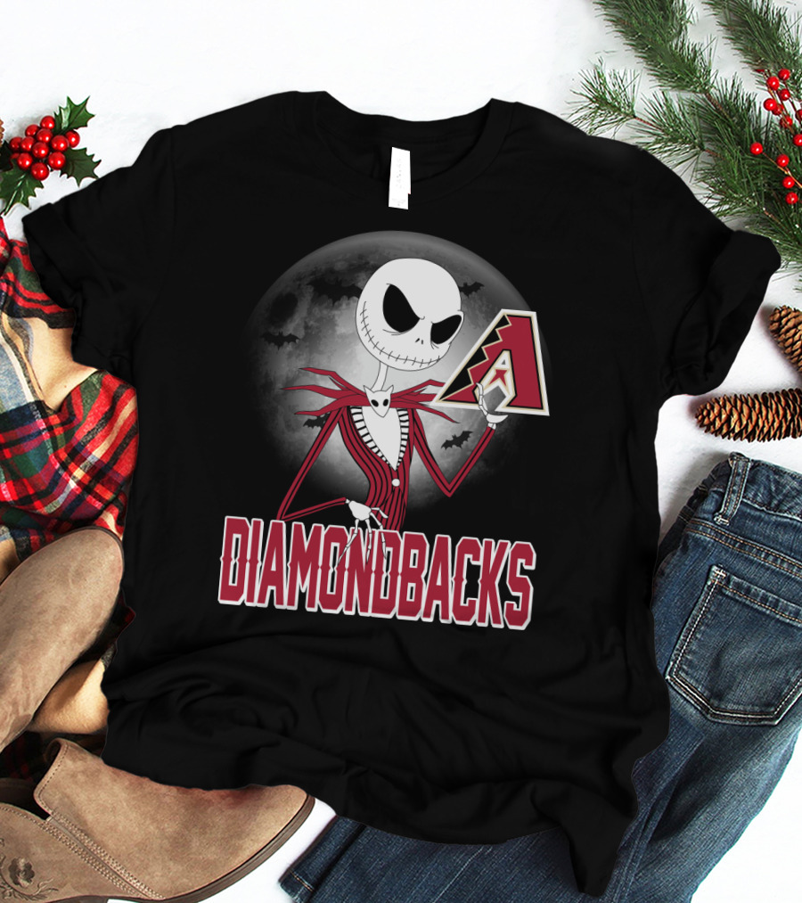 Jack Skellington Halloween Arizona Diamondbacks Moon And Bats T-Shirt