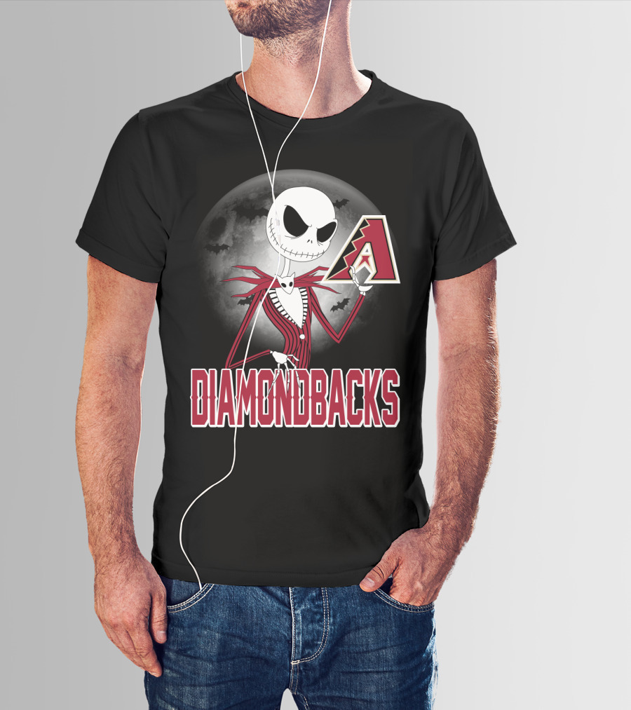 Jack Skellington Halloween Arizona Diamondbacks Moon And Bats T-Shirt