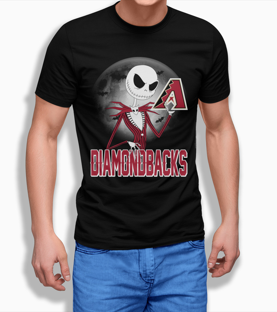 Jack Skellington Halloween Arizona Diamondbacks Moon And Bats T-Shirt