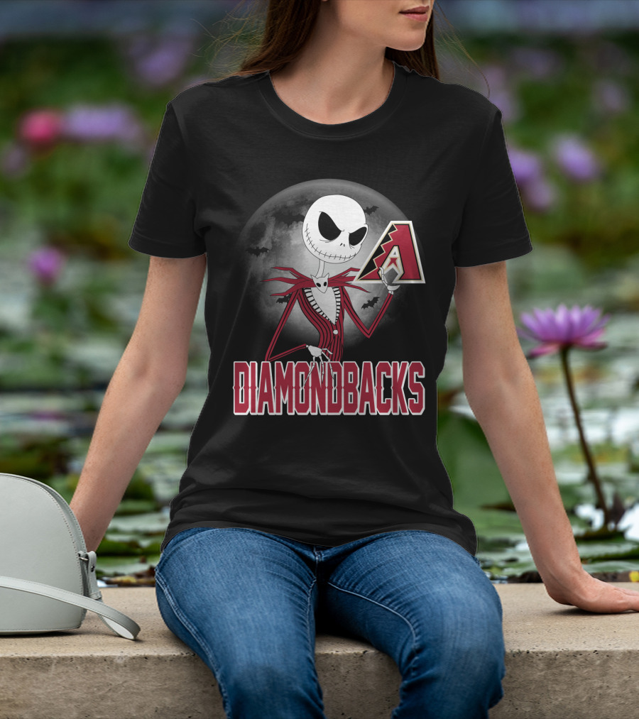 Jack Skellington Halloween Arizona Diamondbacks Moon And Bats T-Shirt