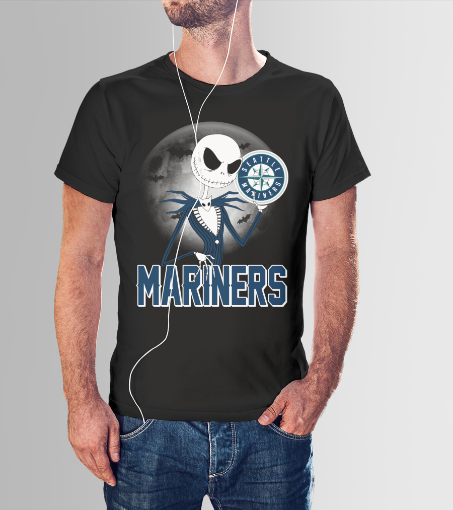 Seattle Mariners Jack Skellington Halloween Moon T-Shirt