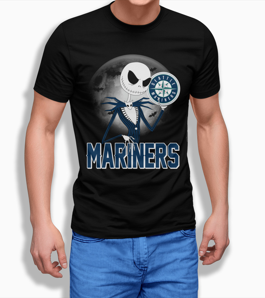 Seattle Mariners Jack Skellington Halloween Moon T-Shirt