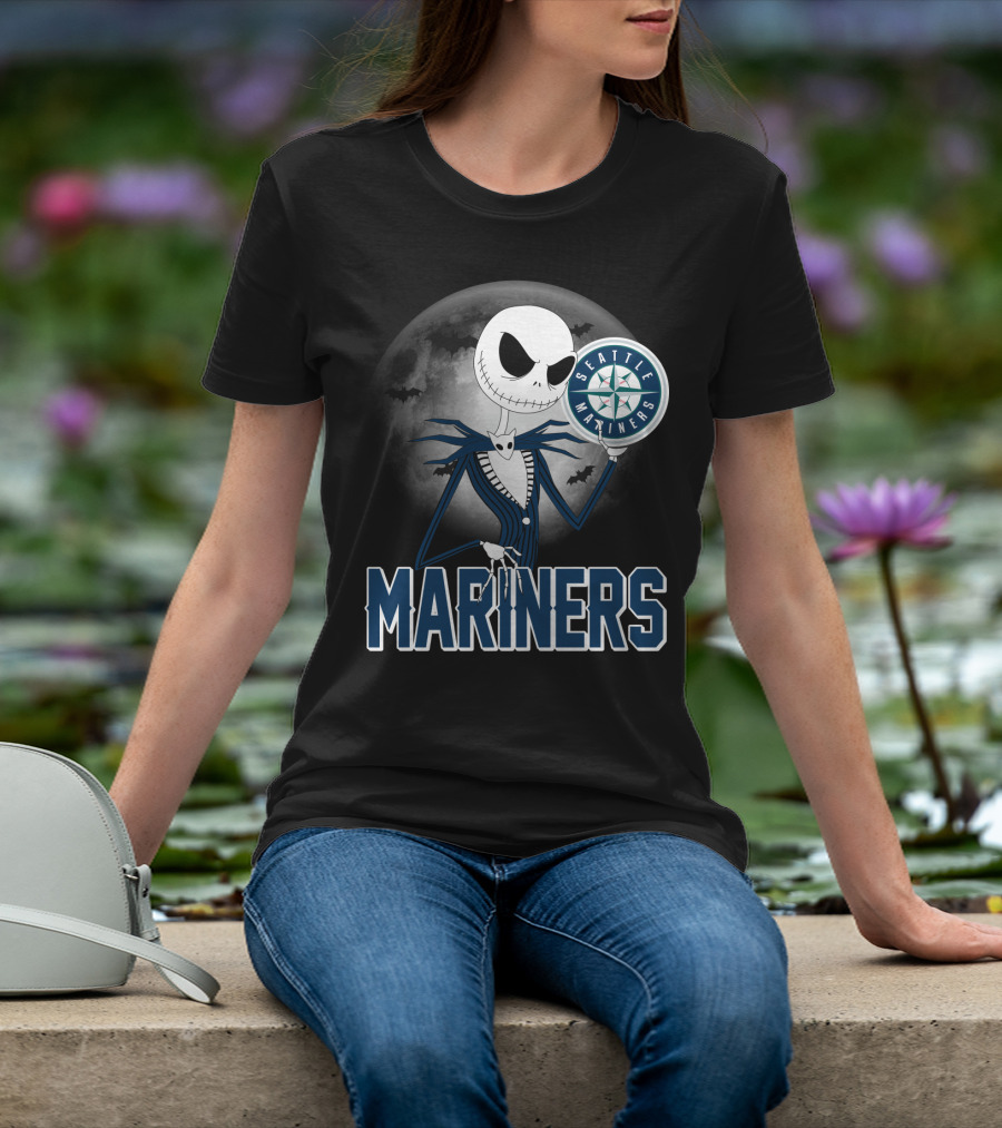 Seattle Mariners Jack Skellington Halloween Moon T-Shirt