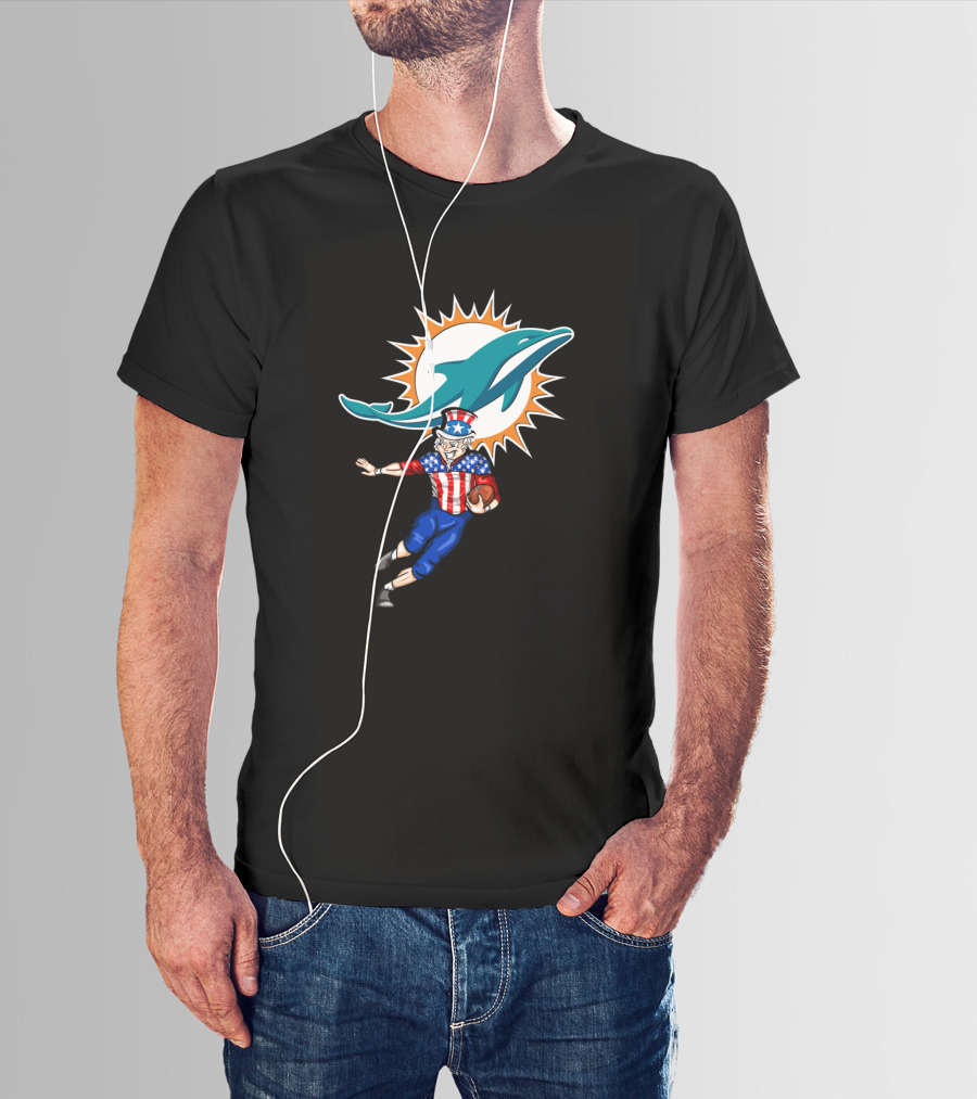 4Th July Uncle Sam Miami Dolphins Patriotic Football T-Shirt