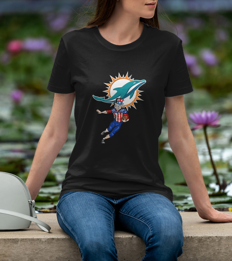 4Th July Uncle Sam Miami Dolphins Patriotic Football T-Shirt