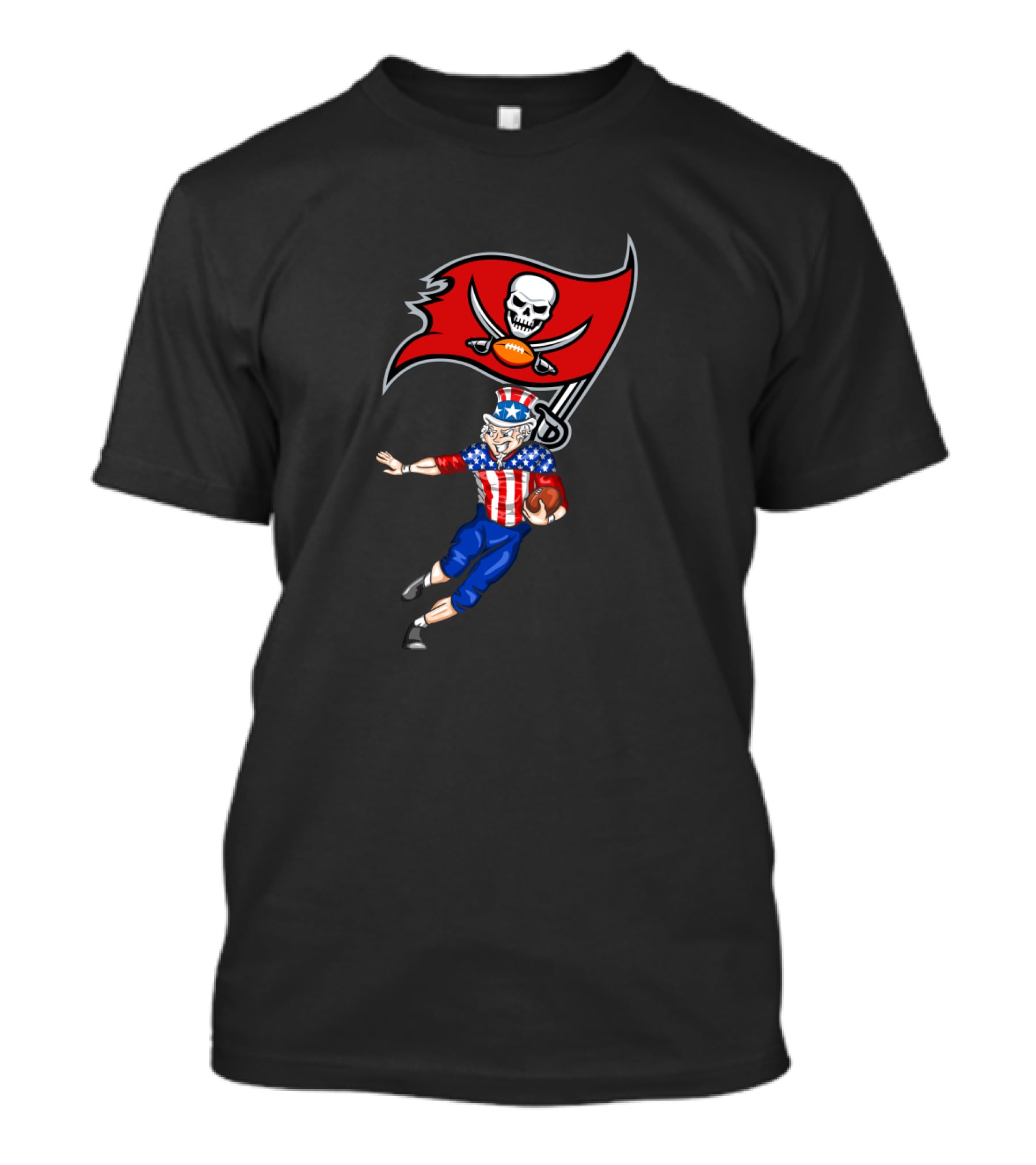 Patriotic Uncle Sam Football With Tampa Bay Buccaneers Flag 4Th Of July T-Shirt