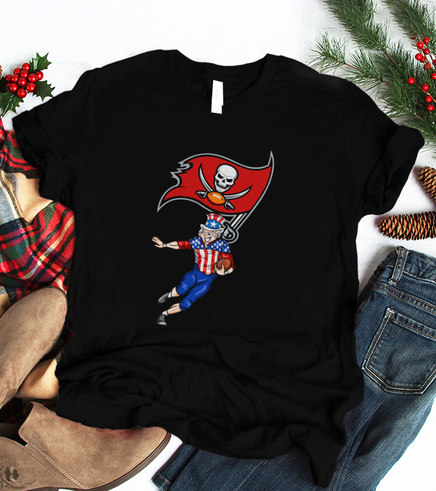 Patriotic Uncle Sam Football With Tampa Bay Buccaneers Flag 4Th Of July T-Shirt