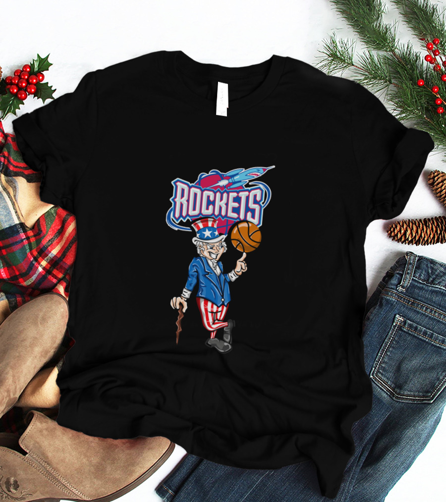 Houston Rockets Uncle Sam Patriotic Basketball Theme T-Shirt