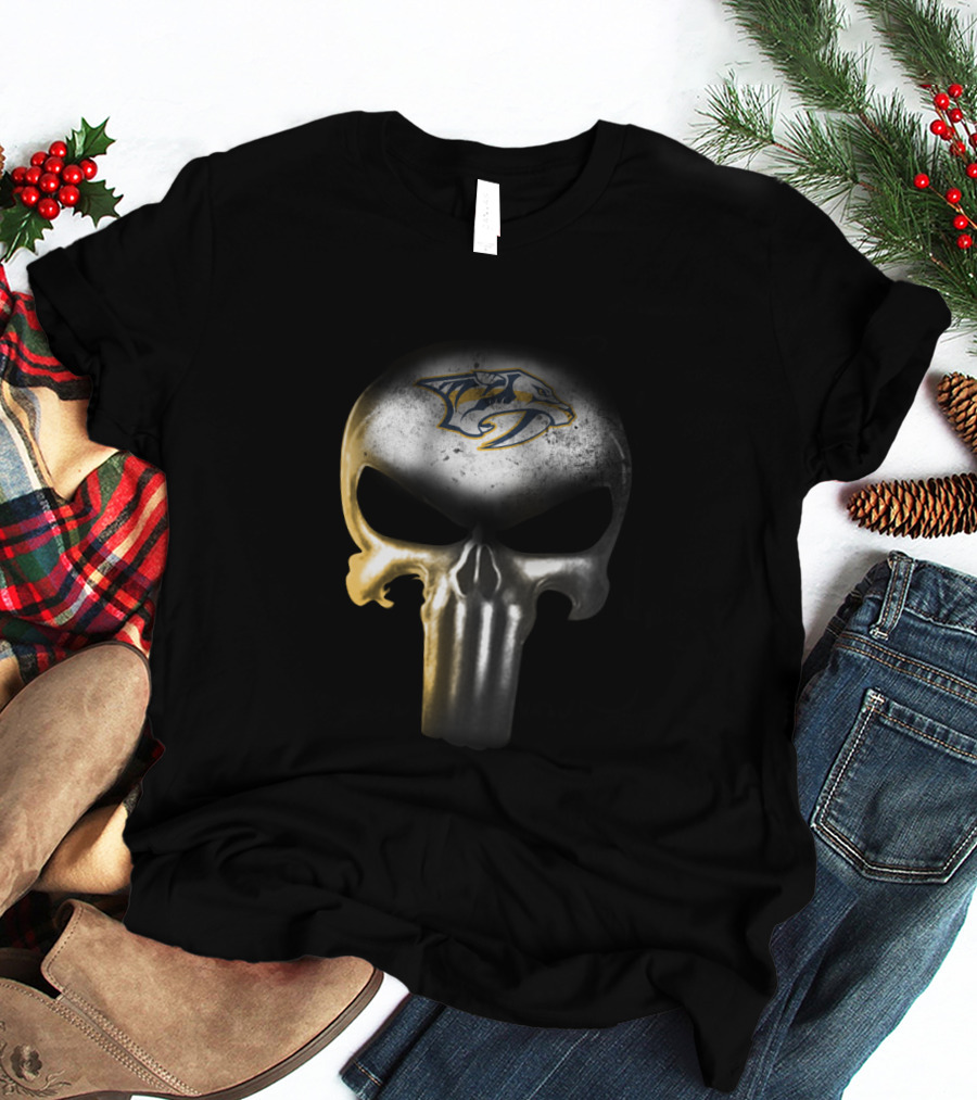 Nashville Predators Fans Punisher Skull Combination With Team T-Shirt