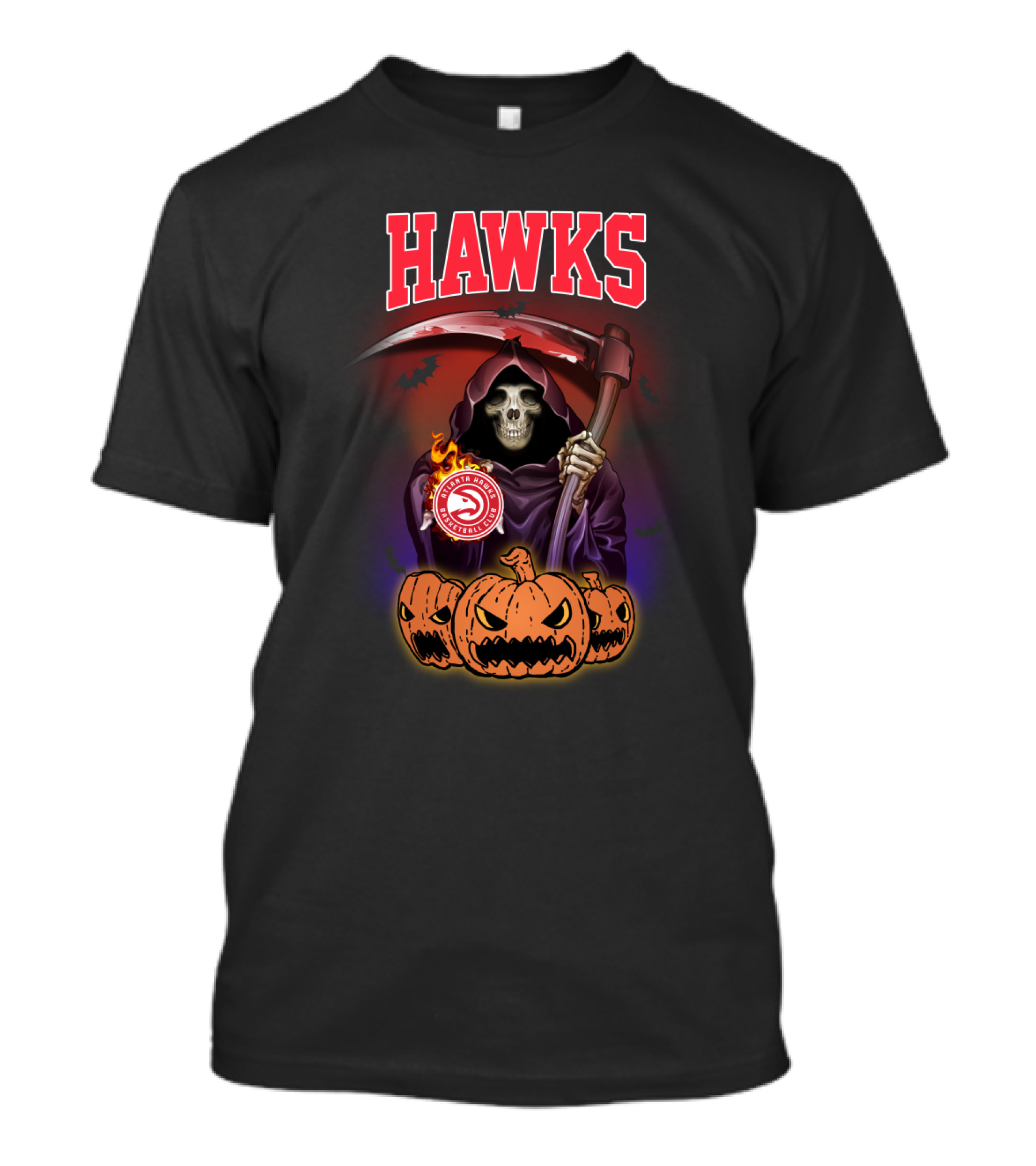 Atlanta Hawks Grim Reaper Halloween Skull Pumpkins T-Shirt