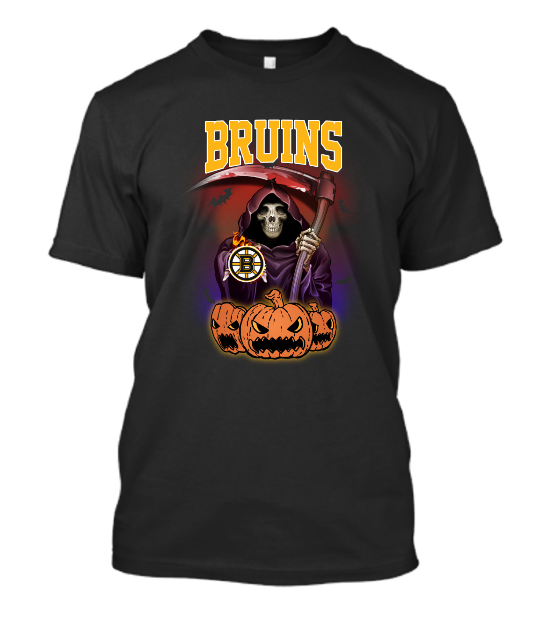 Boston Bruins Grim Reaper Halloween Pumpkins Scythe T-Shirt