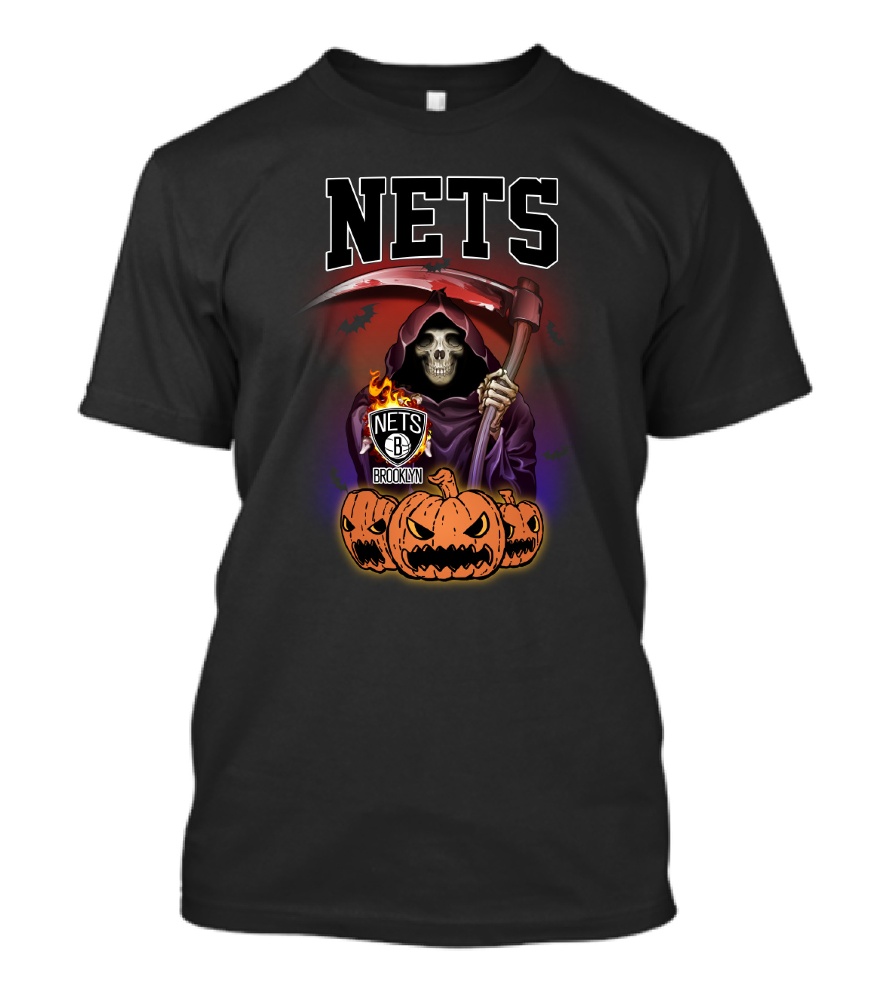 Brooklyn Nets Grim Reaper Halloween Theme With Scythe And Pumpkins T-Shirt