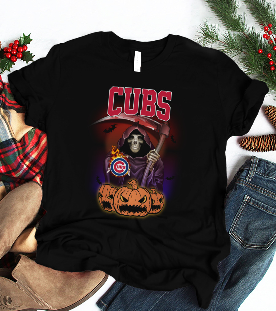 Cubs Reaper With Scythe And Pumpkins Halloween T-Shirt