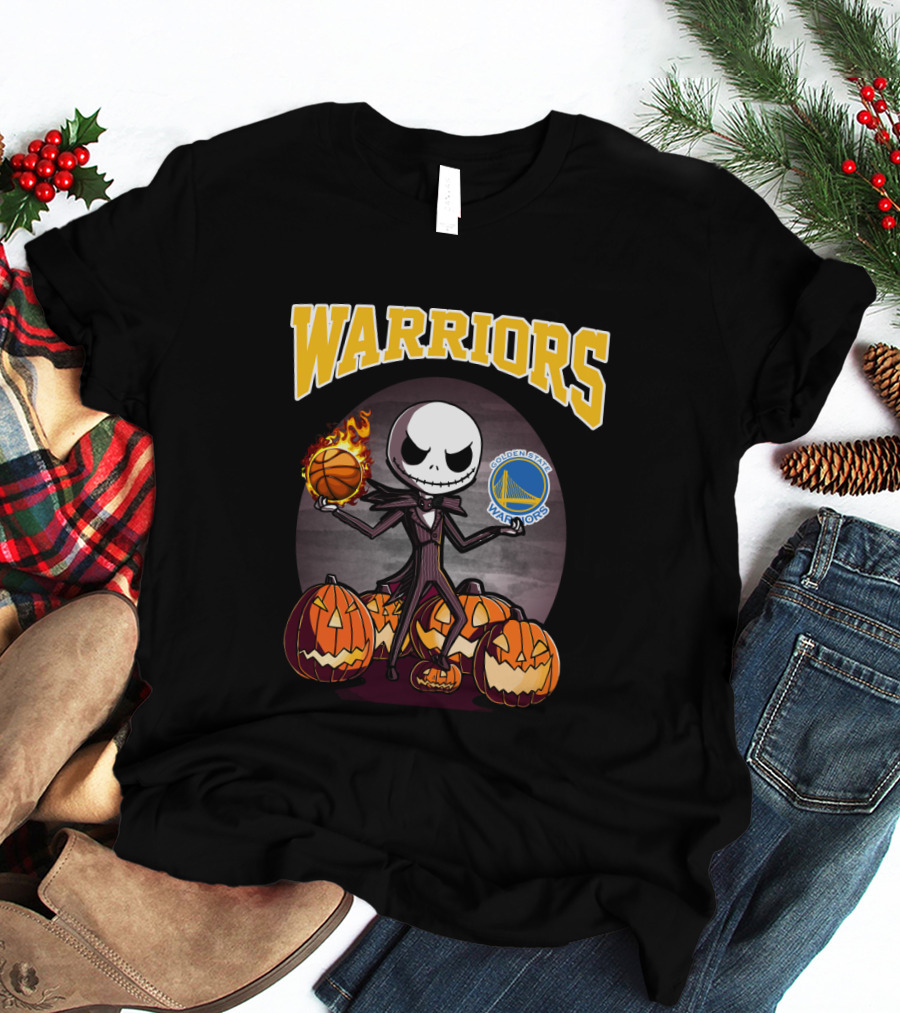 Golden State Warriors Halloween Jack Skellington Basketball Pumpkins T-Shirt