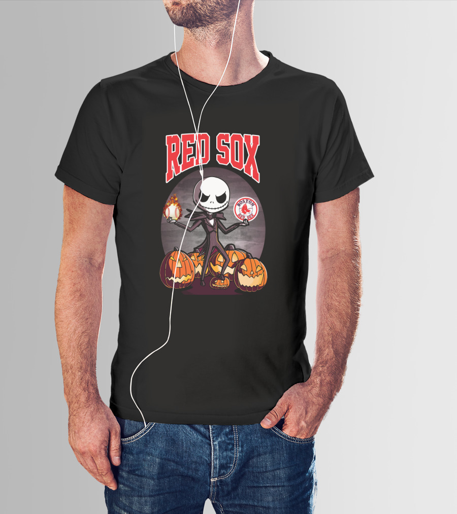 Red Sox Jack Skellington Halloween Boston Red Sox Pumpkins Fireball T-Shirt