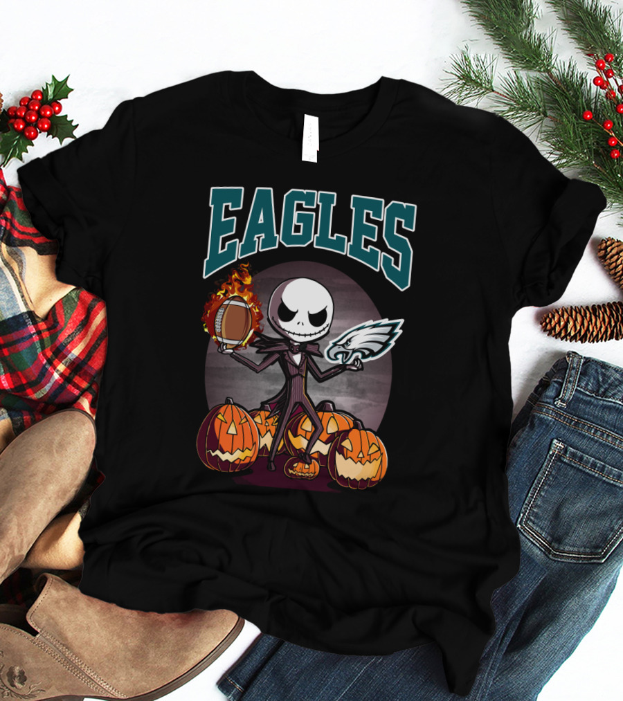 Eagles Jack Skellington Halloween Philadelphia Pumpkin Football T-Shirt