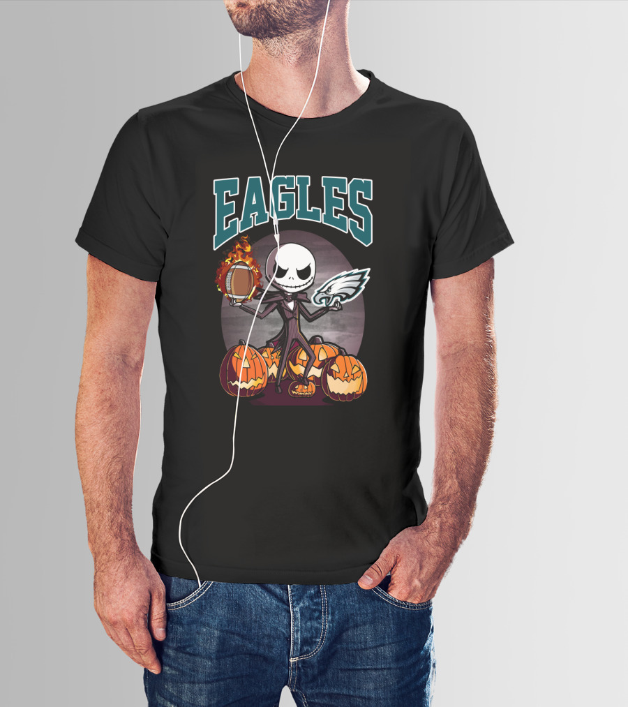 Eagles Jack Skellington Halloween Philadelphia Pumpkin Football T-Shirt