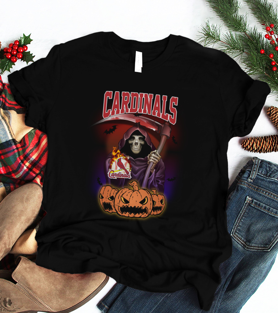 Cardinals Grim Reaper Halloween St. Louis Baseball Pumpkins T-Shirt