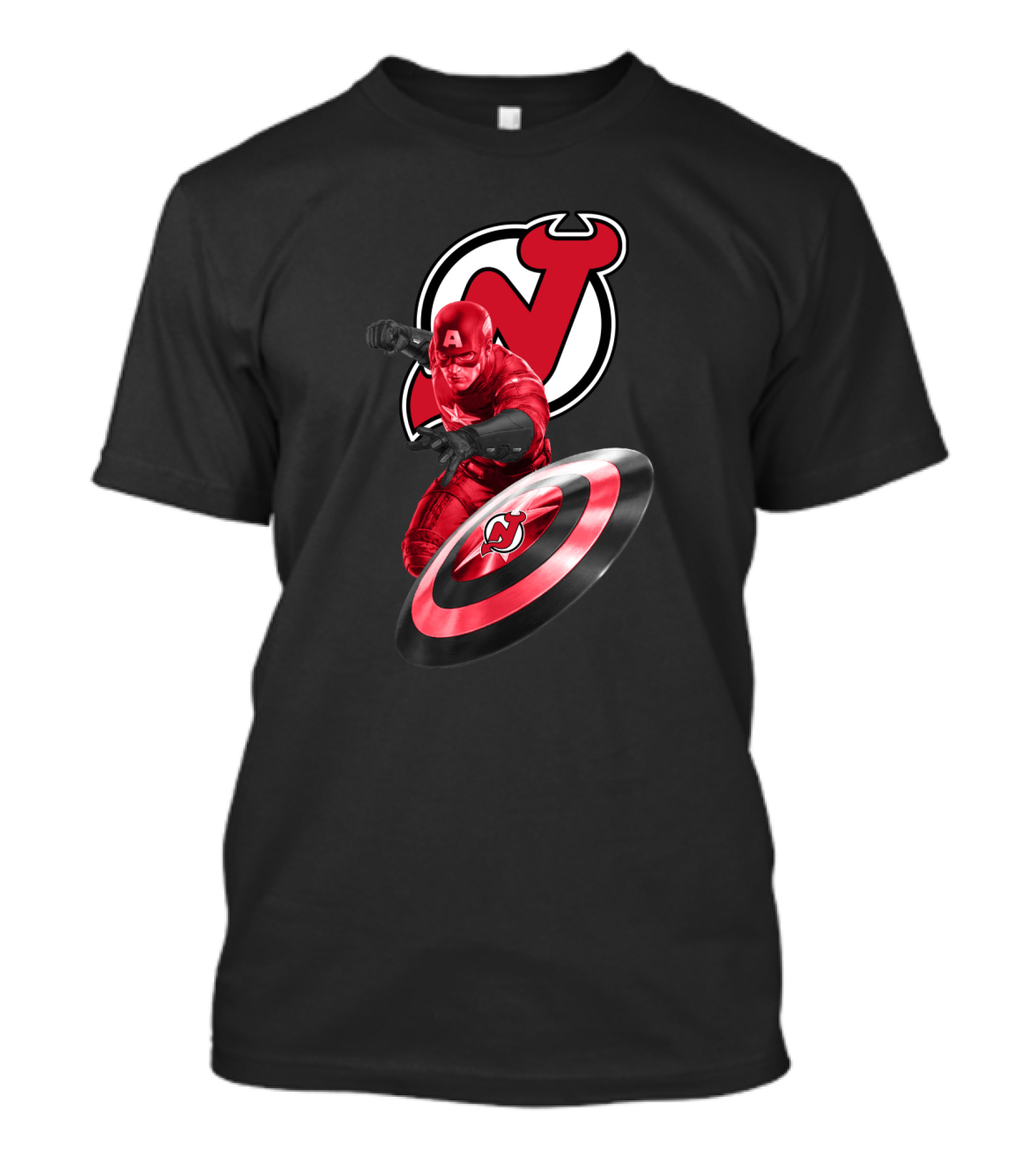New Jersey Devils With Captain America Shield And Logo Integration T-Shirt