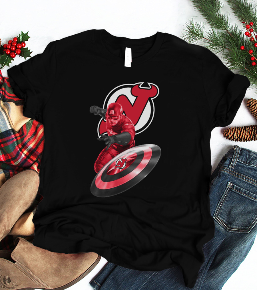 New Jersey Devils With Captain America Shield And Logo Integration T-Shirt