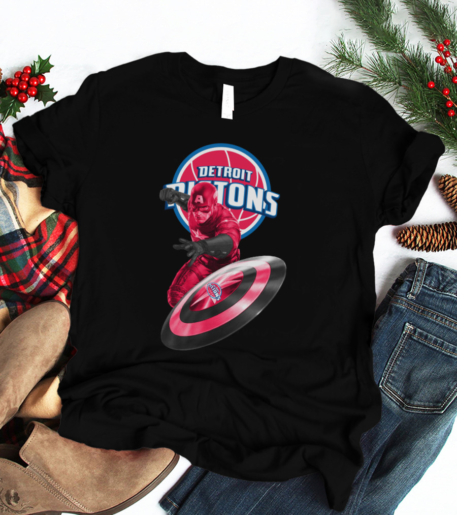 Detroit Pistons Captain America Crossover Fans Exclusive T-Shirt