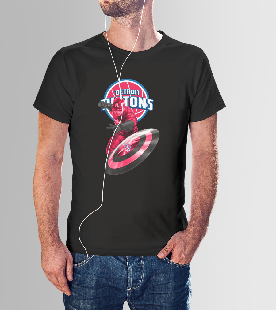 Detroit Pistons Captain America Crossover Fans Exclusive T-Shirt