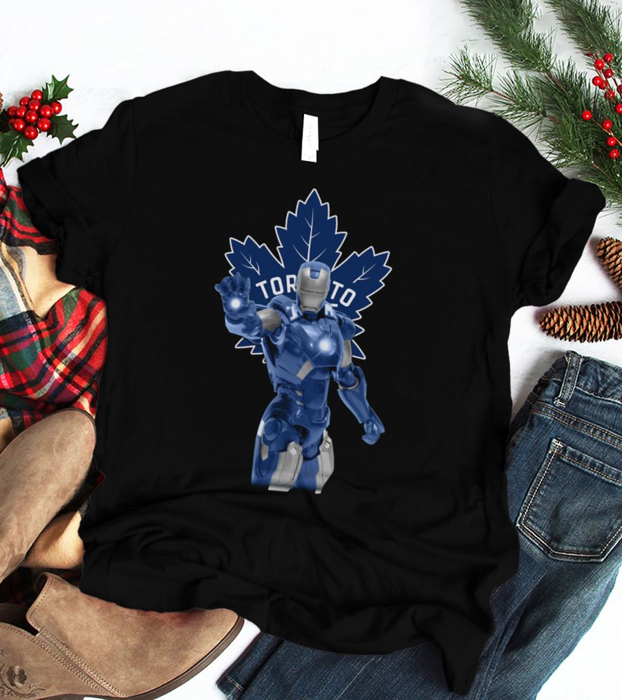Iron Man Blue Armor Toronto Maple Leafs NHL Collaboration T-Shirt