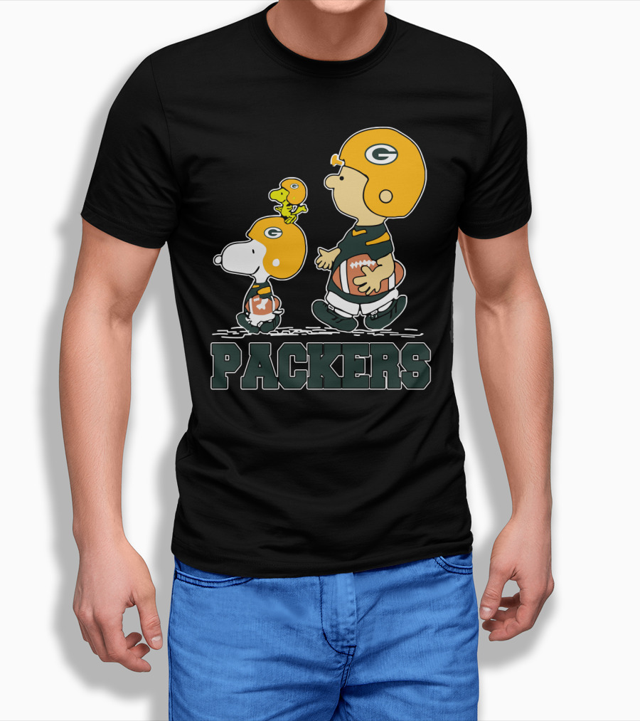 Snoopy Packers Fans Football With Woodstock And Charlie Brown T-Shirt