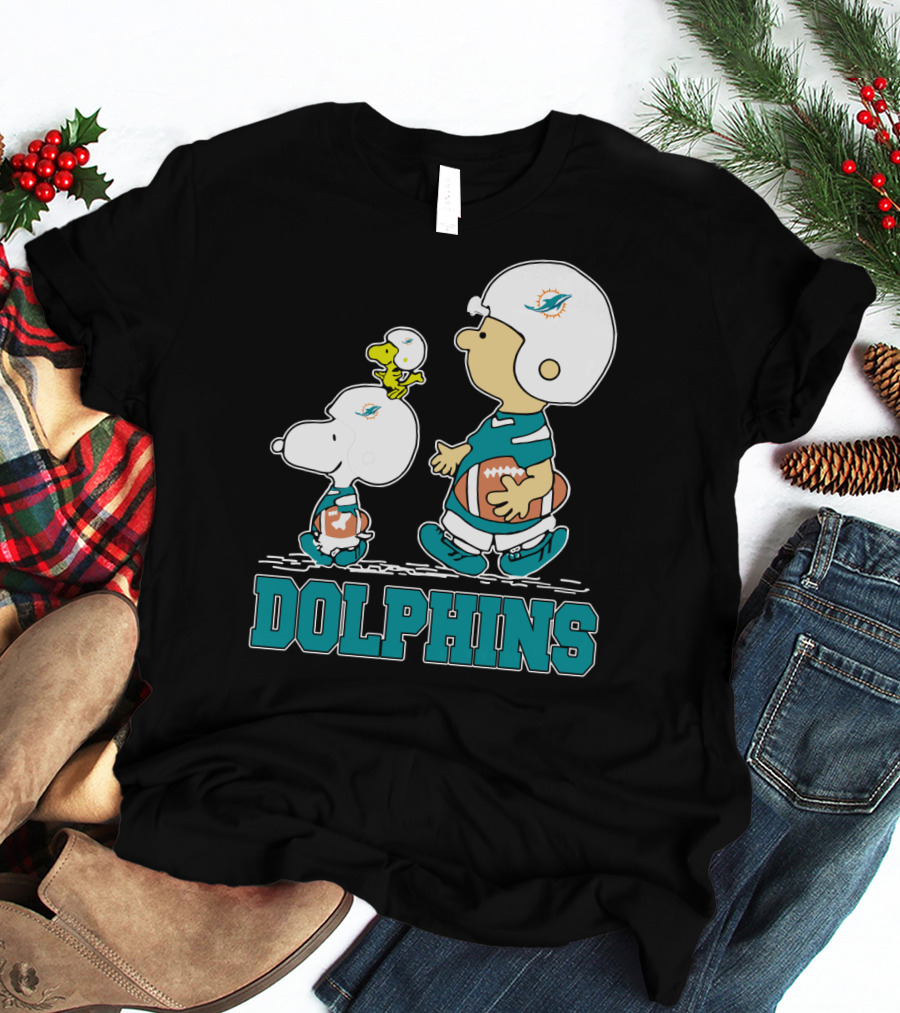 Snoopy Woodstock Miami Dolphins Football Fans Cartoon Helmets T-Shirt