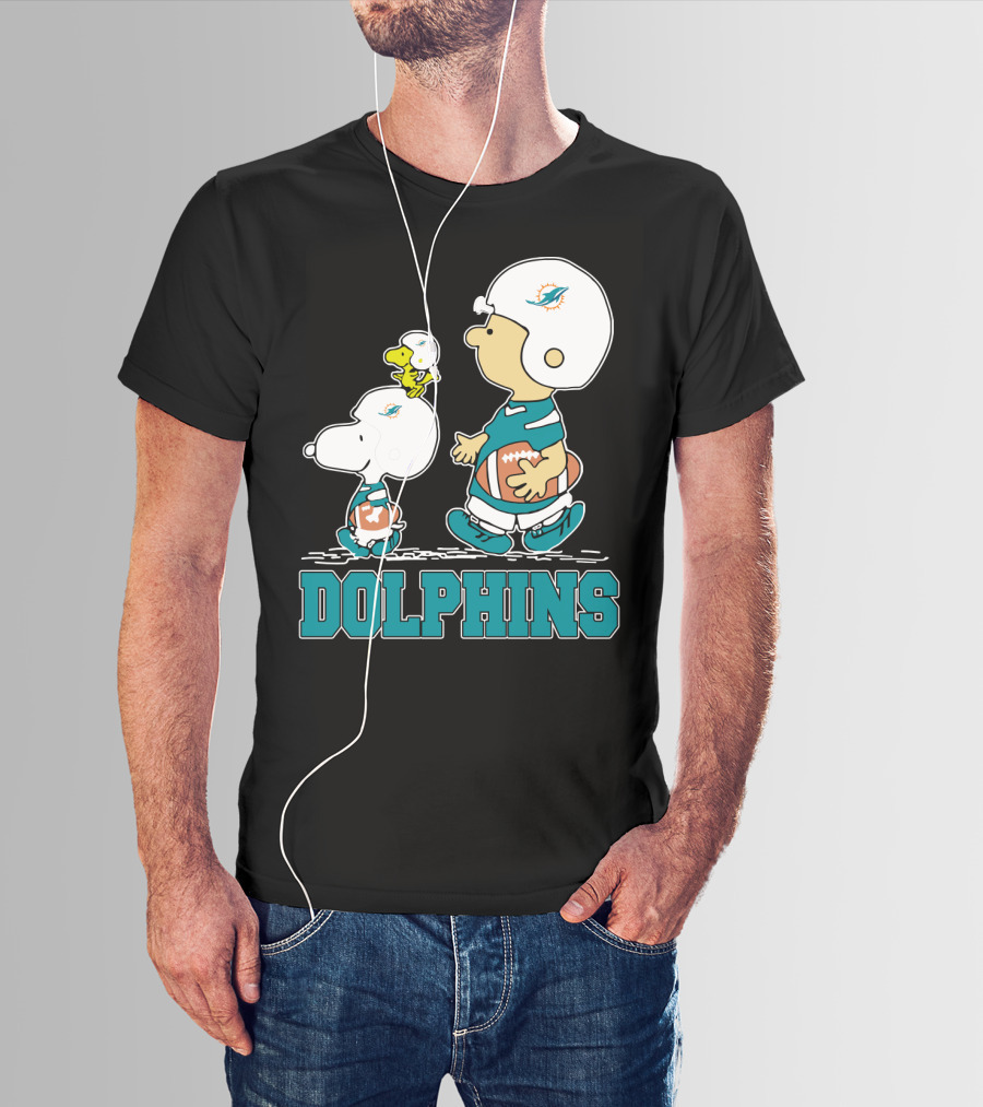 Snoopy Woodstock Miami Dolphins Football Fans Cartoon Helmets T-Shirt