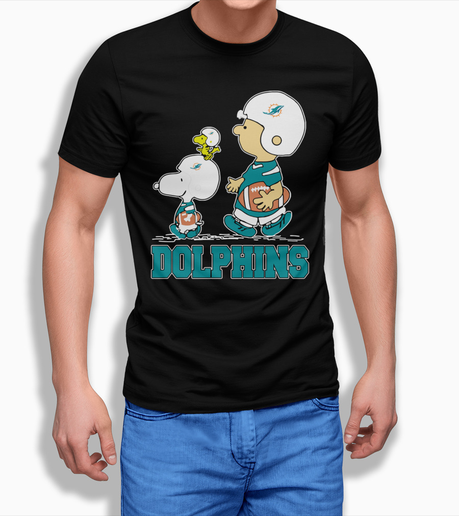 Snoopy Woodstock Miami Dolphins Football Fans Cartoon Helmets T-Shirt