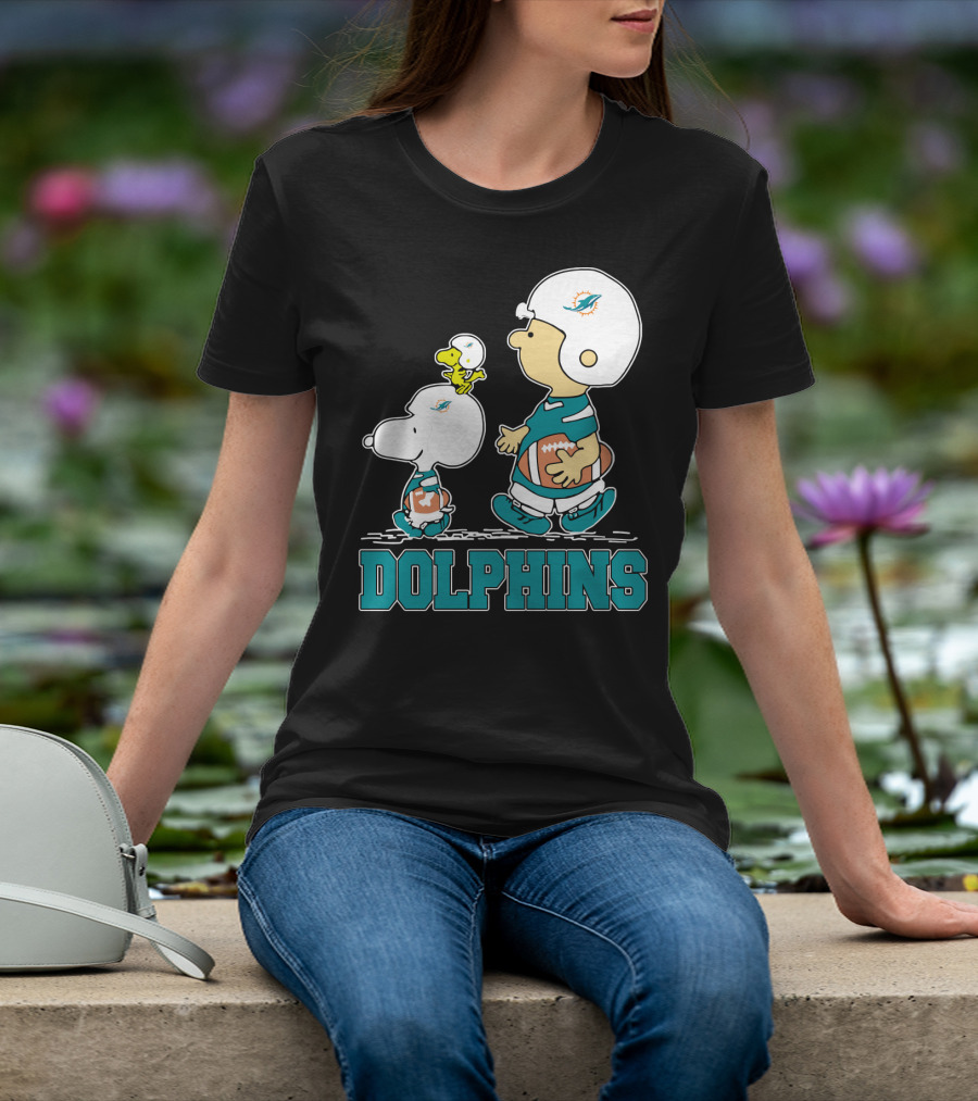 Snoopy Woodstock Miami Dolphins Football Fans Cartoon Helmets T-Shirt