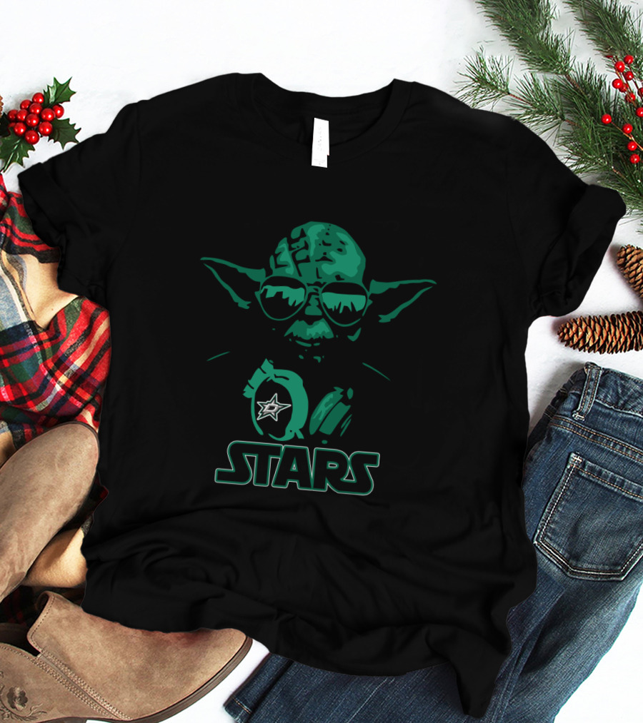 Yoda Star Wars Dallas Stars Fans Wearing Headphones T-Shirt